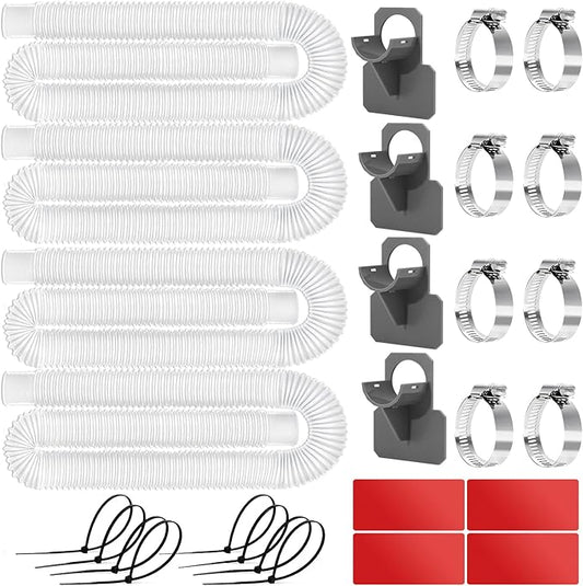 Replacement 1.25 Pool Hoses for Above Ground Pools, 1 1/4" x 59" Long, 4 Pack with 4 Hose Holders and 8 Metal Clamps (White)