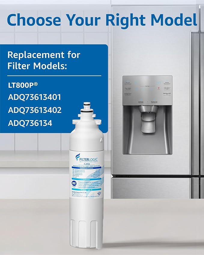 Filterlogic ADQ73613401 Refrigerator Water Filter and Air Filter, Replacement for LG® LT800P®, ADQ736134, ADQ73613402, LSXS26326S, LSXS26366S, LMXS30776S, Kenmore 46-9490 and LT120F®, 3 Combo