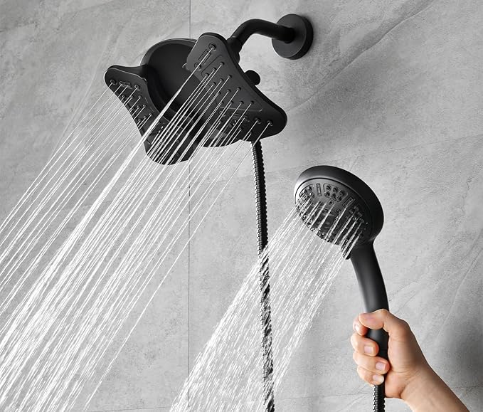 GRICH 1.8GPM Shower Head with Handheld Spray Combo: 2 in 1 Rainfall Shower Heads high pressure & Handheld Shower Head, 9 Spray Modes/Settings Detachable Shower Head with 60 Inch Hose, Black
