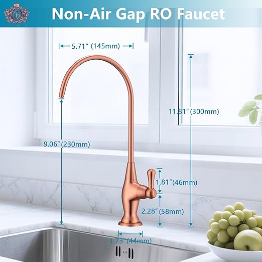 Sink Drinking Water Faucet, Sink Water Filter System, Suitable for Most Reverse Osmosis or Water Filtration Systems, Stainless Steel Reverse Osmosis Faucet for Kitchen Bar, Red Copper