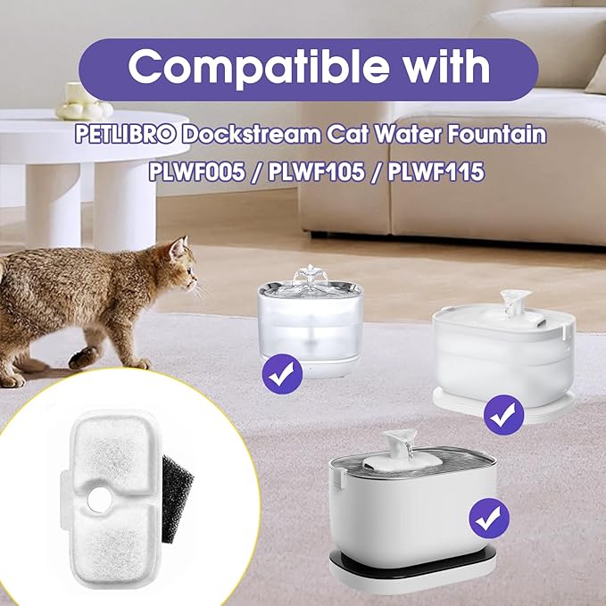 12 Cat Water Fountain Filter, Cat Water Fountain Filters Replacement for Petlibro Compatible with PLWF105, PLWF115, PLWF005 (12)