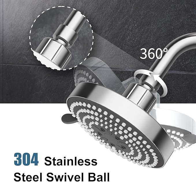OFFO Shower Head, High Pressure Shower Head with 6 Mode, Fixed Showerheads for Strong Water Flow & Relaxing Shower Experience, Chrome