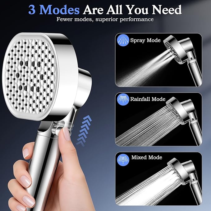 Vatex Filtered Shower Head with Handheld, High Pressure 4 Spray Shower Heads with Filters, Anti-clog Silicone Nozzles for Hard Water Showerhead, Built-in Power Wash to Clean Tub/Tile/Pets