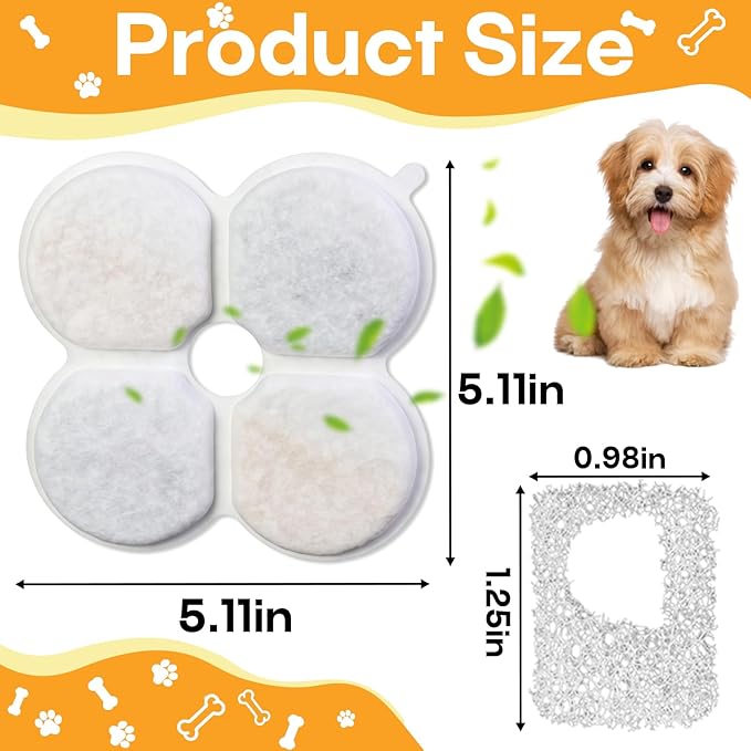 12+12 Pack Dog Water fountain Filters Compatible with Chumajor Wireless 7.5L/254oz/2Gal Dog Water Fountain, Multi-Layer Filtration for Large Dog Water Bowl Dispenser, Includes 12 Filters & 12 Sponges