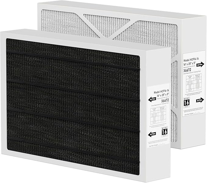 X6672 16x25x5 MERV 16 Filter Compatible with Lennox X6672 Merv 16 Home Furnace Filter for HVAC System, Part Number HCF16-16, (Actual Size: 15.75 x 24.75 x 4.37 In), 2 Pack