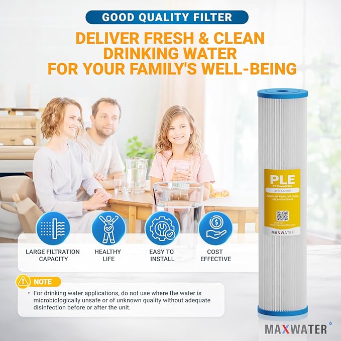 Max Water 25 Micron 20 x 4.5 Whole House Pleated Sediment Water Filter Replacement Cartridge for Well Water Filtration
