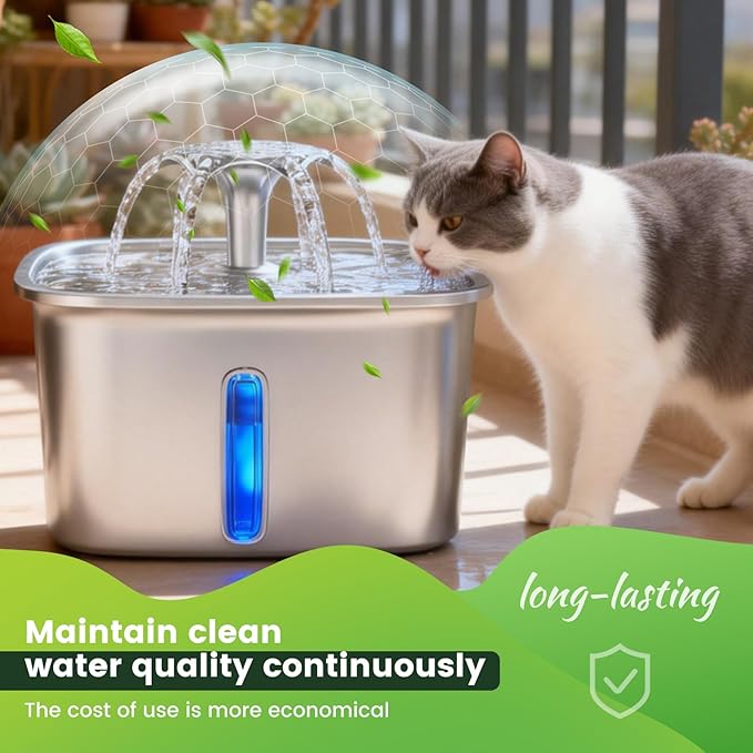 Cat Water Fountain Filters Replacement 16PCS Set, 8 Pack Cat Fountain Filters with 8 Pack Sponges, Compatible with Veken 95oz/2.8L, 135oz/4L, 67oz/2L Pet Drinking Fountains, Triple Filtration System