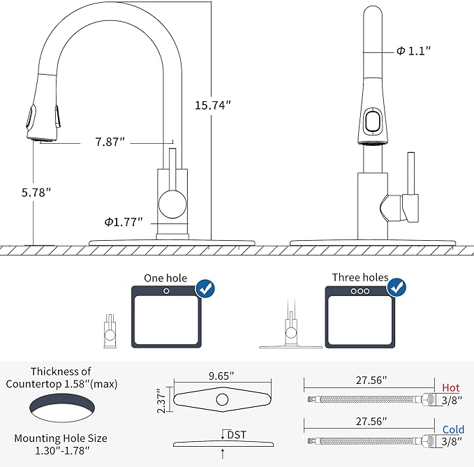 HOMELODY LED Temperature Display Black Kitchen Faucet with Pull Down Sprayer - Matte Black Single Handle Kitchen Sink Faucet, High Arc 304 Stainless Steel Design for RV Laundry Farmhouse Bar