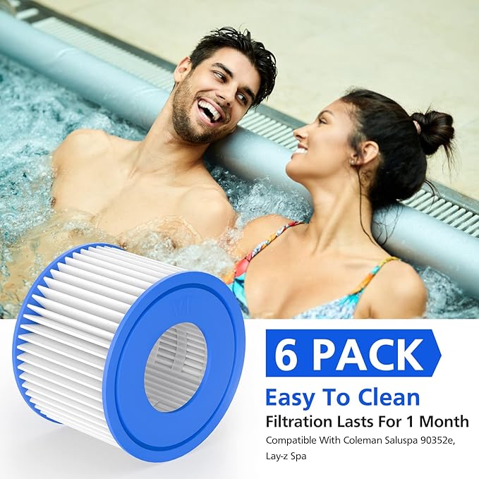 Hot Tub Filter Cartridge Size VI Compatible with Lay-Z-Spa, Coleman SaluSpa 90352E 58323, 6 Pack