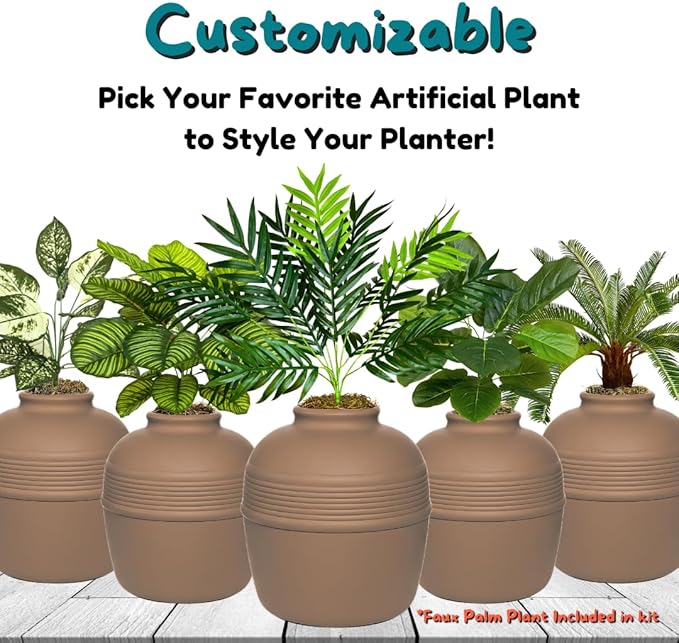 Good Pet Stuff Hidden Litter Box Planter, Decorative Cat Litter Enclosure with Carbon Filter & Faux Plant, Made in USA, Odor Control, Improved Design, NEW Round Style, Base Kit, Chestnut Brown