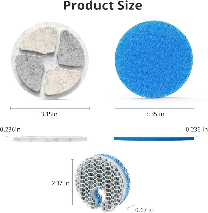 Stainless Steel Cat Water Fountain Filters, 5 Pack Replacement Filters Fit for Round 2L/67oz Automatic Pet Fountain, Filter with Triple Filtration System (5+5+5)