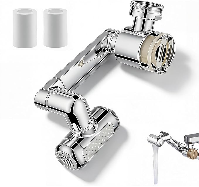 1080°Rotating Faucet Extender With Upward Facial Mist,4 Water Modes & Filter,Swivel Faucet Extender for Bathroom Kitchen,Multifunctional Universal Robotic Arm -Wash Face/Hand/Hair (Silver-1PCS)
