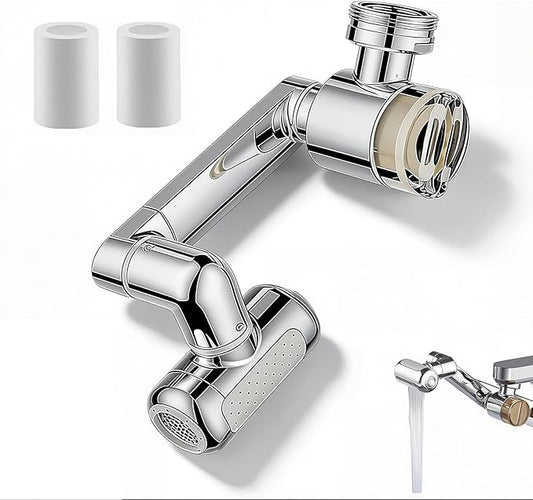1080°Rotating Faucet Extender With Upward Facial Mist,4 Water Modes & Filter,Swivel Faucet Extender for Bathroom Kitchen,Multifunctional Universal Robotic Arm -Wash Face/Hand/Hair (Silver-1PCS)