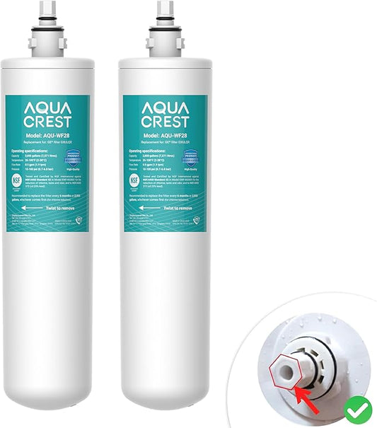 AQUA CREST FQK1R, GXULQR Under Sink Water Filter, Replacement for GE FQK1R, GXULQR, Compatible with GE GXK140TNN and GXULQK systems, NSF/ANSI 42 372, 2K Gallons, Reduces Lead, Chlorine, 2 Pack