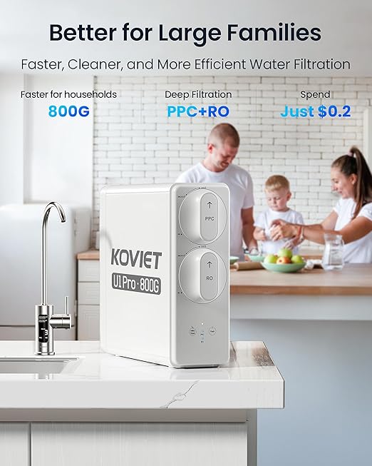 KOVIET U1 Pro Reverse Osmosis System, 800GPD Tankless Reverse Osmosis Water Filter, 10-Stage Under Sink RO Water Filtration System, NSF/ANSI 42&58 Certified with Smart LED Faucet, 3:1 Pure to Drain