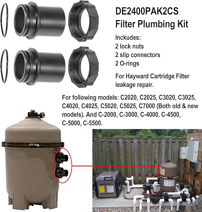 DE2400PAK2CS Filter Plumbing Kit Replacement Parts Fit For Hayward Swim Clear Pool Cartridge Filter C2020 C2025 C3020 C3025 C4020 C4025 C5020 C5025 C7000, For Hayward Super Star Clear C2000 - C5500