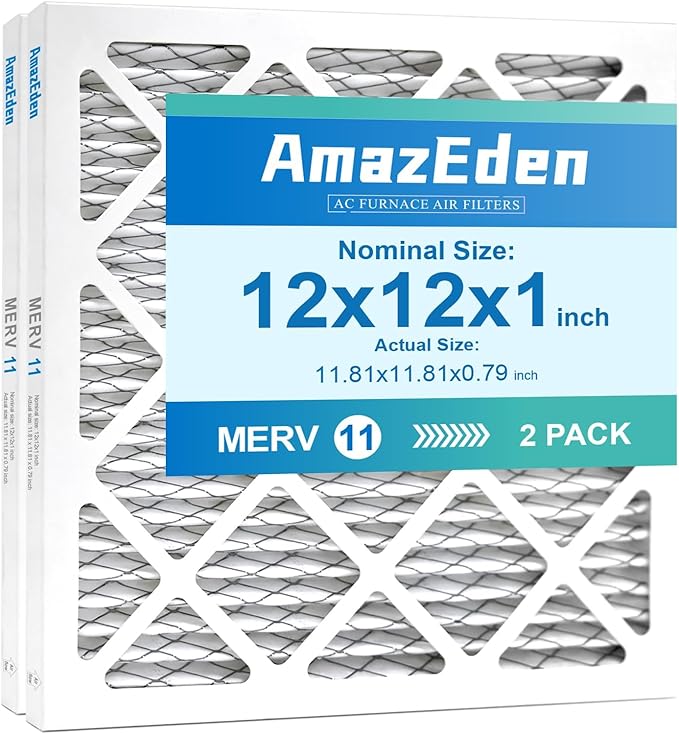 12x12x1 AC Air Filter MERV 11 (2-Pack) MPR 1000 FPR 7 HVAC Furnace Filters Pleated Home Dust Defense Replacement Filters (Exact Dimensions: 11.81"x11.81"x0.79")
