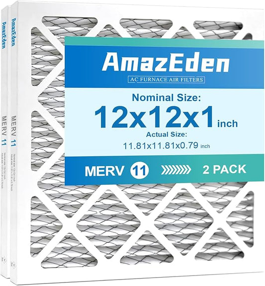 12x12x1 AC Air Filter MERV 11 (2-Pack) MPR 1000 FPR 7 HVAC Furnace Filters Pleated Home Dust Defense Replacement Filters (Exact Dimensions: 11.81"x11.81"x0.79")