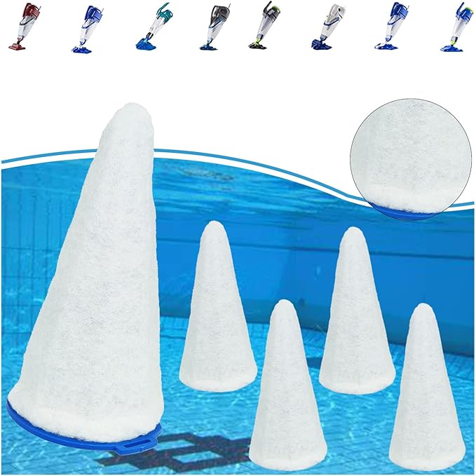 Replacement Vacuum Filter Cotton for Pool Blaster (5 Filter Cotton + 1 Blue Cone)