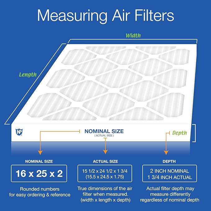 Nordic Pure 16x25x2 (Actual Size: 15 1/2 x 24 1/2 x 1 3/4) Pleated MERV 8 Air Filters 3 Pack