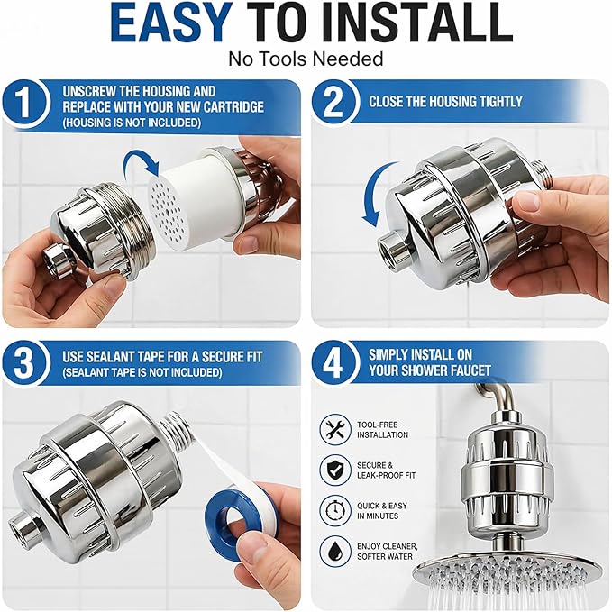Casaheal 4 Pack 15 Stage Shower Filter Replacement Cartridge for Hard Water, Universally Compatible with Any Similar Design, Shower Water Softener with High Output