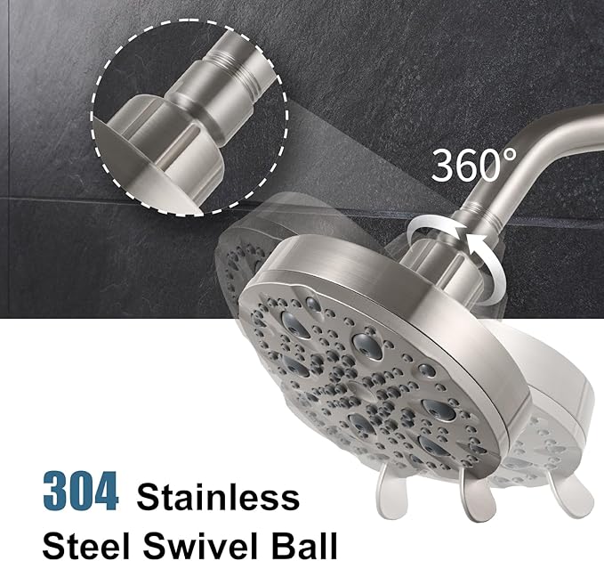 OFFO Shower Head, High Pressure Shower Head with Pause Mode, 9 Mode Fixed Showerheads for Strong Water Flow & Relaxing Shower Experience, Brushed Nickel