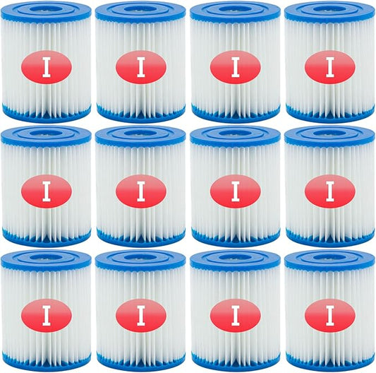 Type I Pool Filter Cartridge, 3.11 x 3.48 Inch Size I for Swimming Pool Filter,Pool Filter Pumps Universal Replacements (12 Pcs)