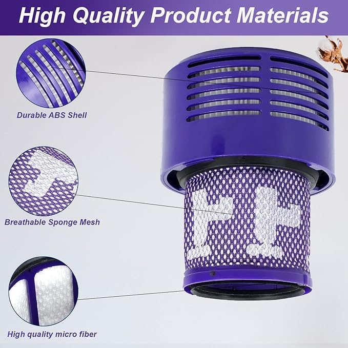 V10 Vacuum Filter Replacement for Dyson V10 Cyclone Series, V10 Animal, V10 Absolute, V10 Total Clean, SV12, Part No. 969082-01 (2 Pack Filters and 1 Cleaning Brush)