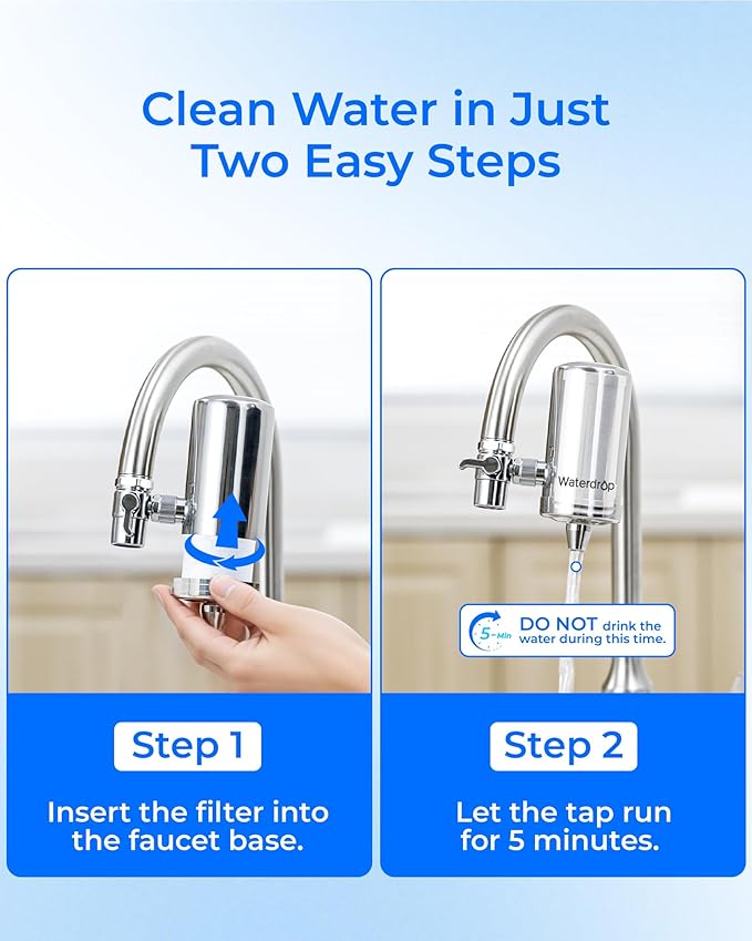 Waterdrop FF-03A Water Filter Replacement for Waterdrop WD-FC-06/FC-01/FC-02, Water Filter for Sink Faucet, Faucet Water Filter, Reduces Chlorine, Heavy Metals and Bad Taste, 3 Pack