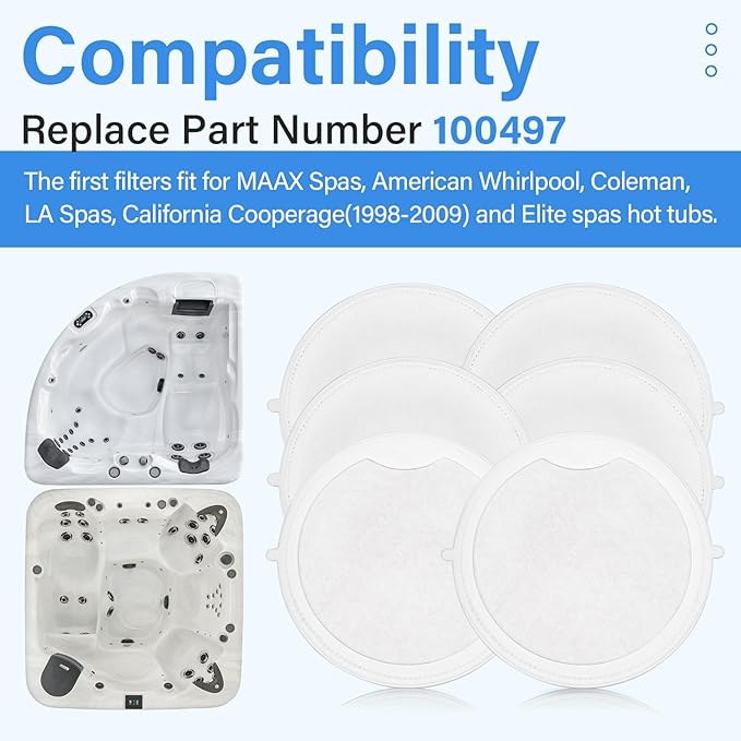 Hot Tub Pre Filters, 100497 First Filter Replacement for Maax Coleman Whirlpool California Cooperage Hot Tub and Spa Parts (6 Pack)