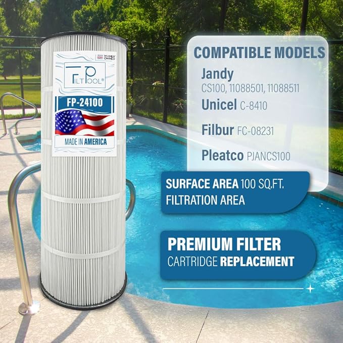 FP-24100 - Pool Filter Replacement for Jandy CS100, 11088501, 11088511, PJANCS100, Hayward X-Stream CC1000, Unicel C-8410 & Filbur FC-0821 - Swimming Pool Cartridge Filter - 1 PC, 100 SQFT