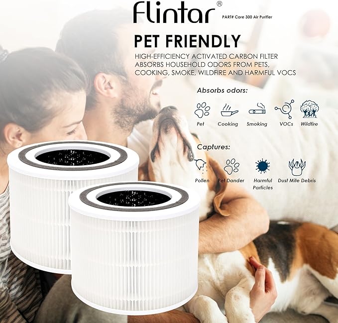 Core 300 Replacement Filters, Made in Taiwan, Compatible with LEVOIT Core 300-P, Core 300S Air Purifier, 3-in-1 H13 True HEPA Filter Replacement, Core 300-RF, 2-Pack