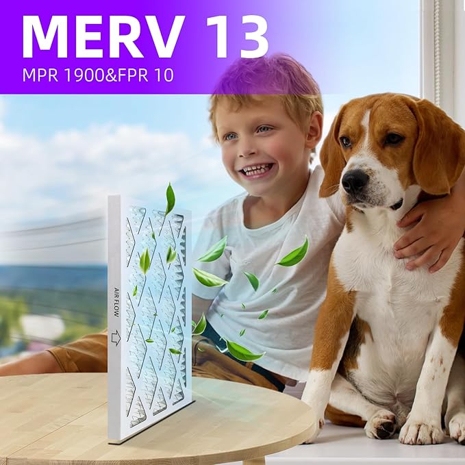 19 7/8x21 1/2x1 MERV 13 (6-Pack) Pleated Air Filter (Actual Size: 19 7/8"x21 1/2"x3/4") MPR 1900 & FPR 10, Furnace Air Filters, 19 7/8x21 1/2x1 air filter