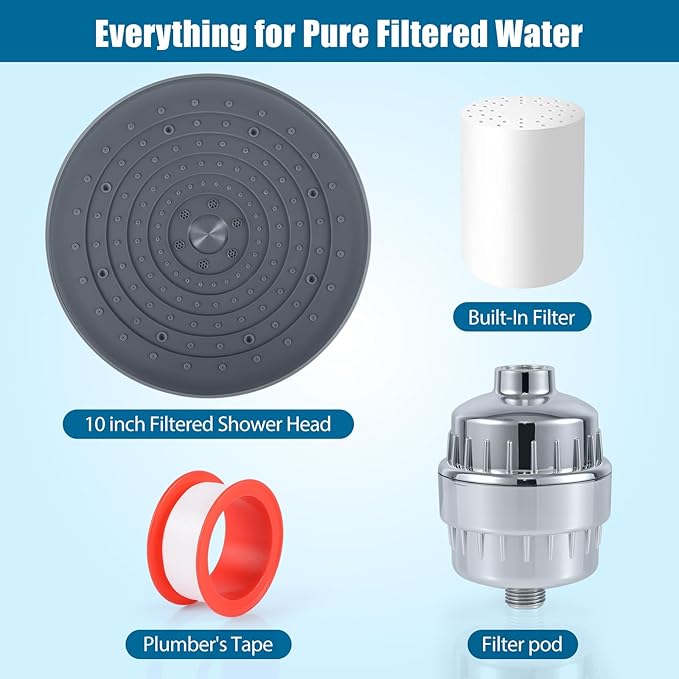 10IN Filtered Shower Head with Handheld High Pressure Showerhead, Detachable Shower Head,Rain Shower Heads with Filters to Remove Chlorine,15 Stage Shower Filter Head for Hard Water