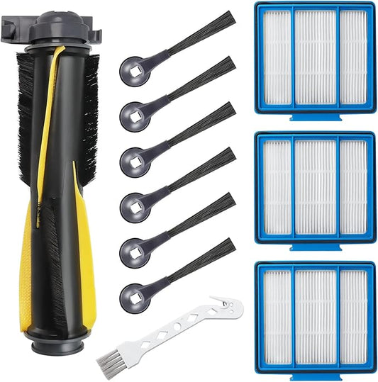 Replacement Parts for Shark Robot Vacuum R101AE RV1001AE AV911S RV2001WD RV1100SRUS RV1100VRUS by Techecook - Includes 6 x Side Brushes, 3 x Filters,1 x Main Rolling Brush and 1 x Cleaning Brush