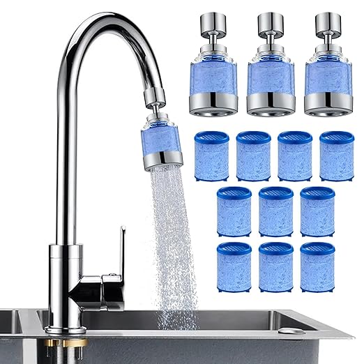 3 Pack Sink Water Filter Faucet, 360 ° Rotating Kitchen Faucet Water Purifier, Bathroom Faucet Filter Removes Chlorine Fluoride Hard Water for Home Kitchen & Bathroom (A-13 Pcs)