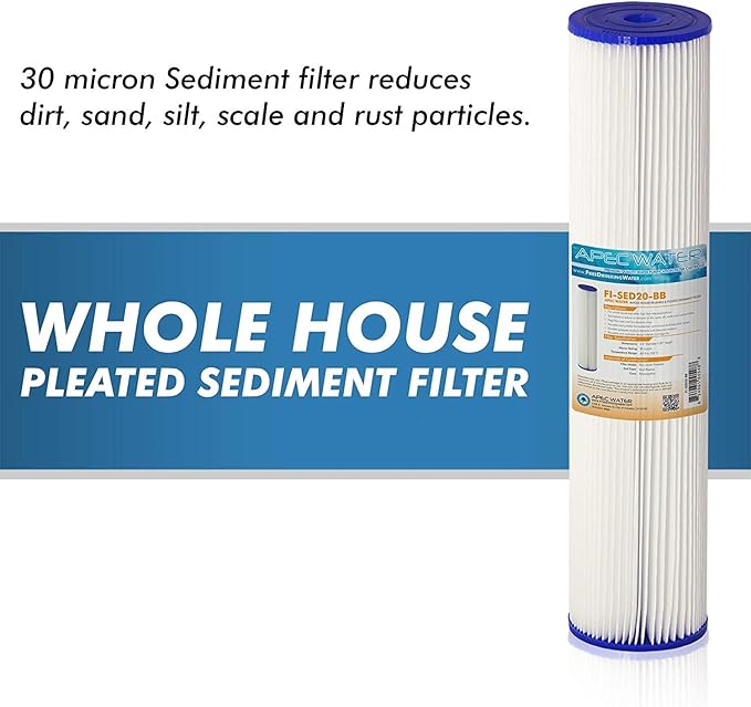 APEC FI-SED20-BB-A Water Systems FI-SED20-BB 20" Whole House Reusable & Pleated Sediment Filter 4.5" X 20", White