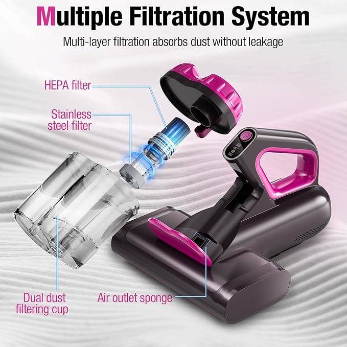 BYHUME Mattress Vacuum Cleaner, 17Kpa Bed Vacuum Cleaner, 273nm UV-C Light & Ultrasonic 145°F Heating, 80000 RPM/Min Brushroll Rotation, Wide Suction Port for Pillows Cribs Sofa, Black Corded