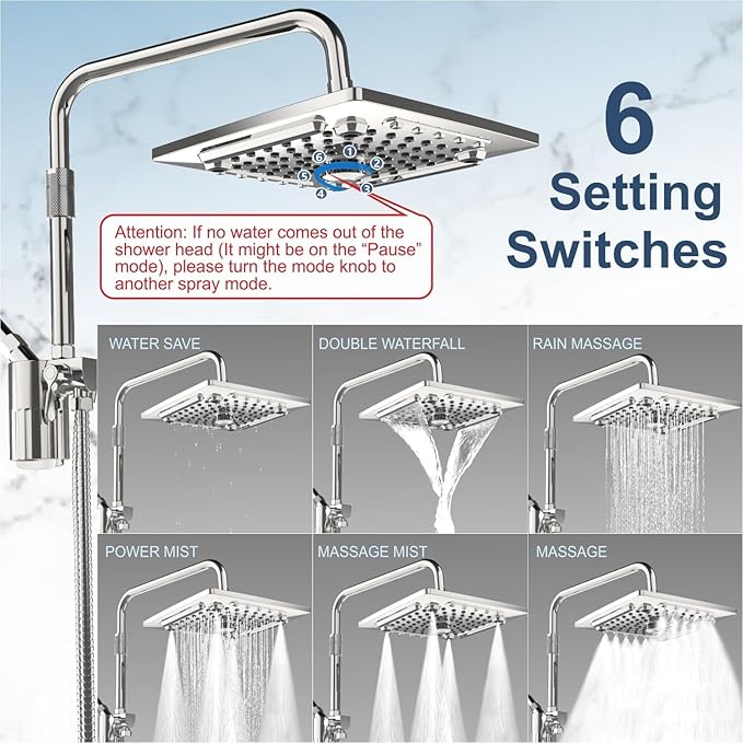 ELLO&ALLO Filtered Rain Shower Head with Handheld Spray, Rainfall Shower Head Combo with 59" Hose, Dual Showerhead Set with Adjustable Shower Extension Arm, Chrome