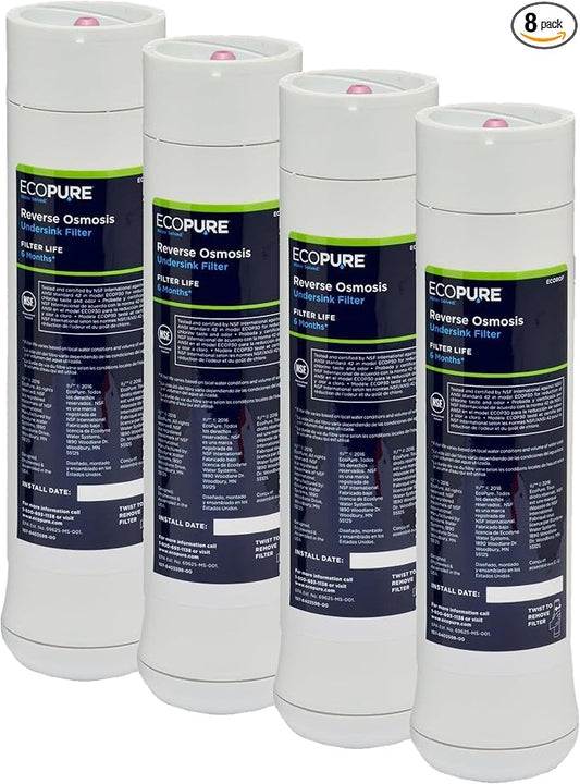 EcoPure Reverse Osmosis Under Sink Replacement Water Filter Set (ECOROF) | NSF Certified | Fits ECOP30 System | 6-Month Filter Life (Pack of 4)