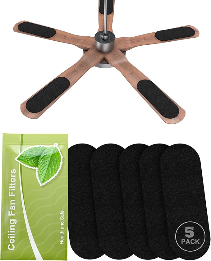 Universal Ceiling Fan Filters for Blades, Activated Carbon Fan Air Purifier Pads, Washable Reusable Dust Allergen Pet Dander Smoke Odor Eliminator, Easy Install (5 Pack)