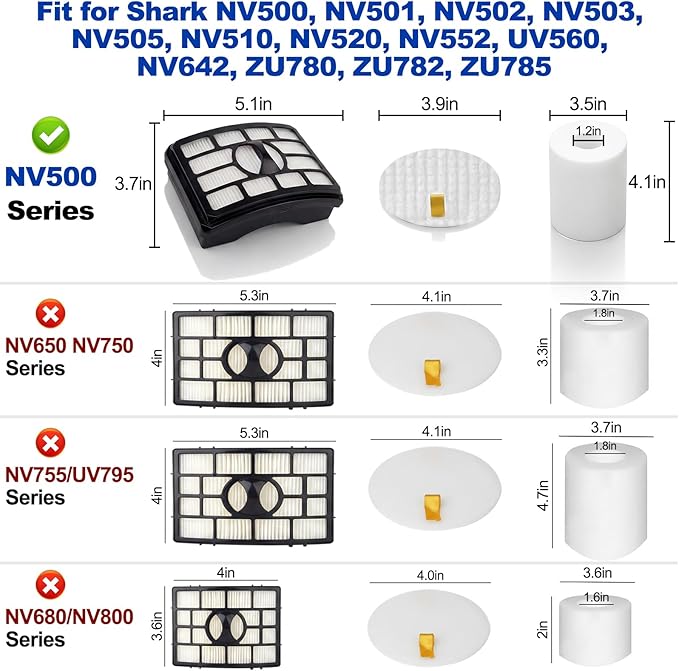 2 + 4 Pack Vacuum Filters Replacement Compatible for Shark Rotator Pro Lift-Away NV500, NV501, NV502, NV503, NV505, NV510, NV520, NV552, UV560, NV642, ZU780, ZU782, ZU785, Part Xff500 Xhf500