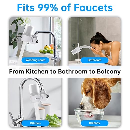 Vortopt 360° Rotating Faucet Water Filter for Sink,400 Gallon Water Filter,NSF Certified Reduces Chlorine & Bad Taste with 1 Replacement,Fits Most Standard Faucets,3 Month Lifespan,T6-CTO White.