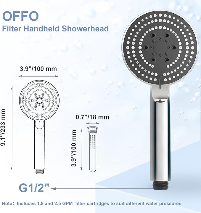 OFFO Filtered Shower Head with Hose, 20 Stage Shower Head with Filters with 60" Stainless Steel Hose, 4” Face High Pressure 6-Mode to Remove Chlorine, Chrome