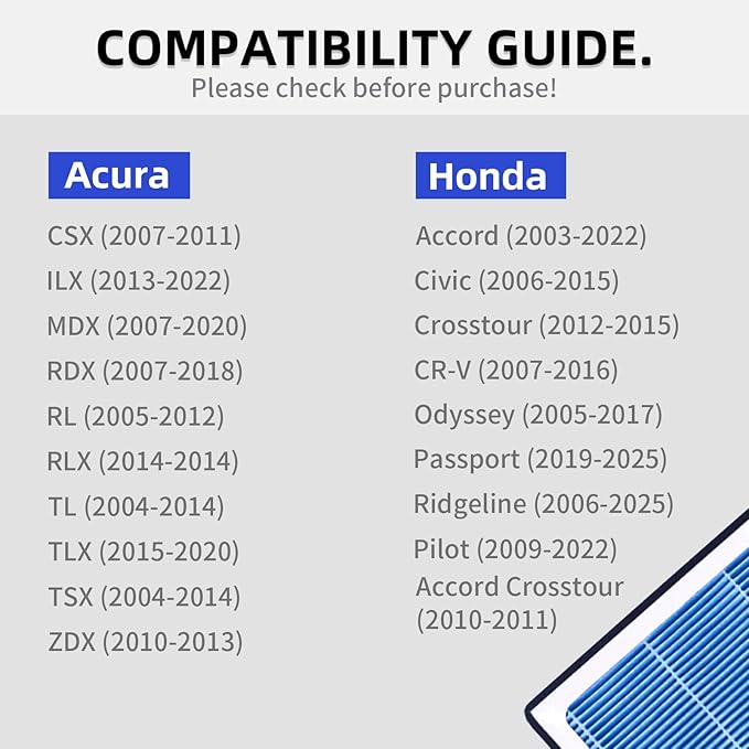 CF10134 CP134 Cabin Air Filter Replacement for Honda Civic 2006-2015, CR-V 07-16, Accord 03-22, Odyssey, Acura MDX RDX TLX, Premium Activated Carbon HEPA Filter