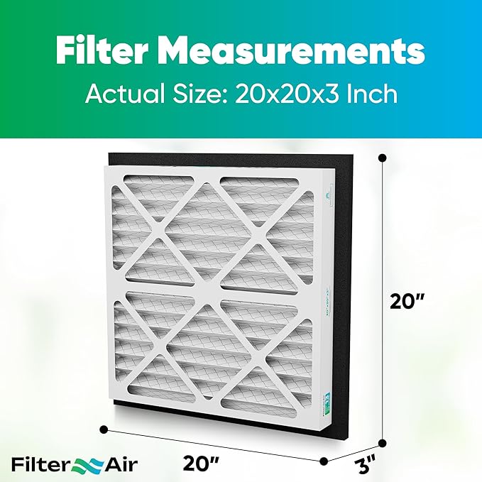 Filter X Air-20x20x3 MERV 13 Pleated Air filters with Black Sealing Gasket (2pcs), Replacement-Compatible with Zephyr VGF Series Whole House Return Grille Filter Home Air Filter 20”x20”x3”
