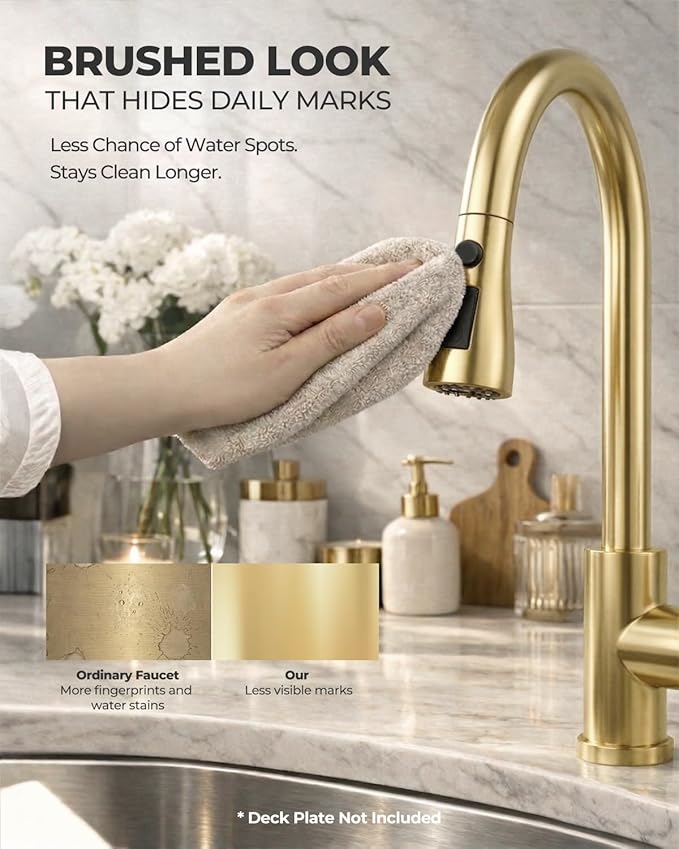WEWE Kitchen Faucets with Pull Down Sprayer, Stainless Steel Single Handle 1 Hole for Family Kitchen Commercial Camper Laundry Rv Bar, Gold
