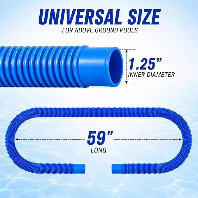 Replacement Pool Hoses for Above Ground Pools 1 1/4, 59"" Long Filter Pump Hose, 1 Pack Pool Pump Hose with 2 Metal Clamps (Blue)