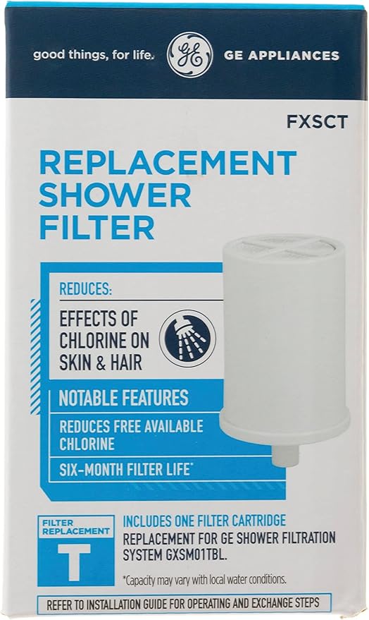 GE Shower Replacement Filter | Removes Chlorine | Replace Filter (FXSCT) Every 6 Months | FXSCT, 1 Count (Pack of 2)