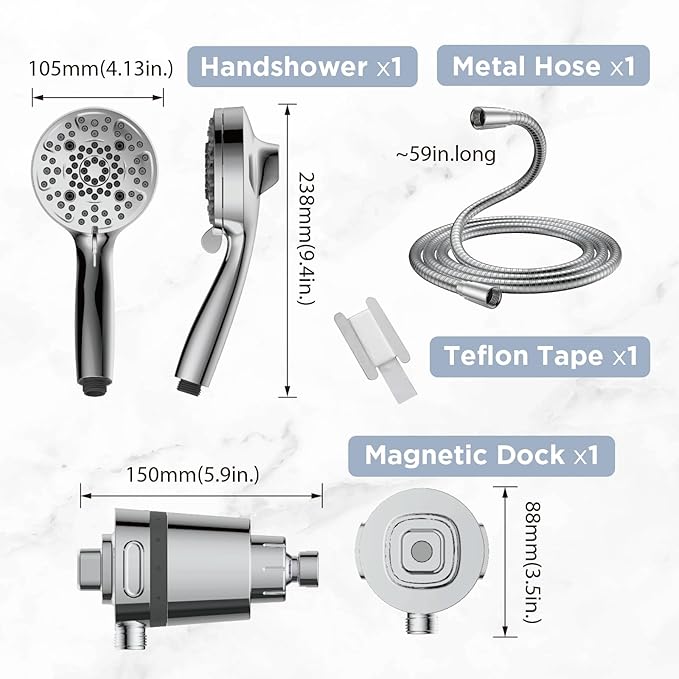 SANYCASA Filtered Shower Head with Handheld, Magnetic Docking System, High Pressure Handheld Shower Head with KDF Filter for Hard Water, 6 Spray Modes, Easy Installation – CP
